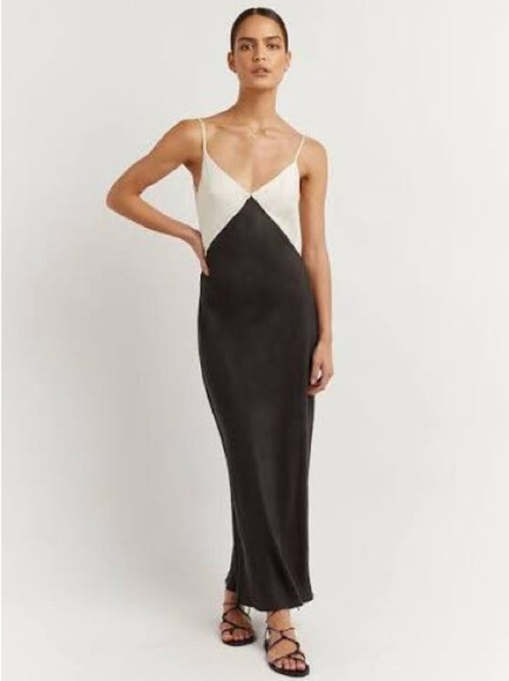 DISSH Seren Two-Tone Black and Cream Slip Maxi Dress